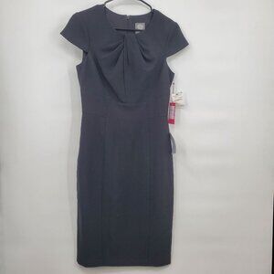 Vince Camuto Body Fit Dress Womens Size 6 NWT Cap Sleeve Midi Black Solid